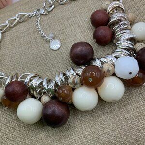 Dana Buchman Cream Brown Beaded Silver Tone Chain Necklace